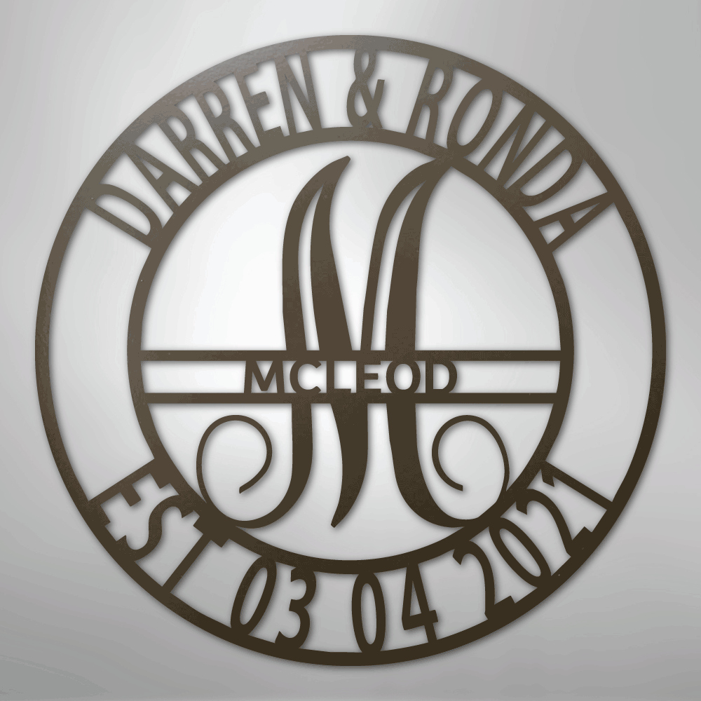 Custom Metal Wall Art - Personalized Split Letter Monogram Sign