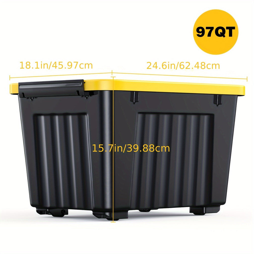 72/97QT Storage Box with Wheels & Lid – Stackable Heavy Duty Organizer 4-6-Pack