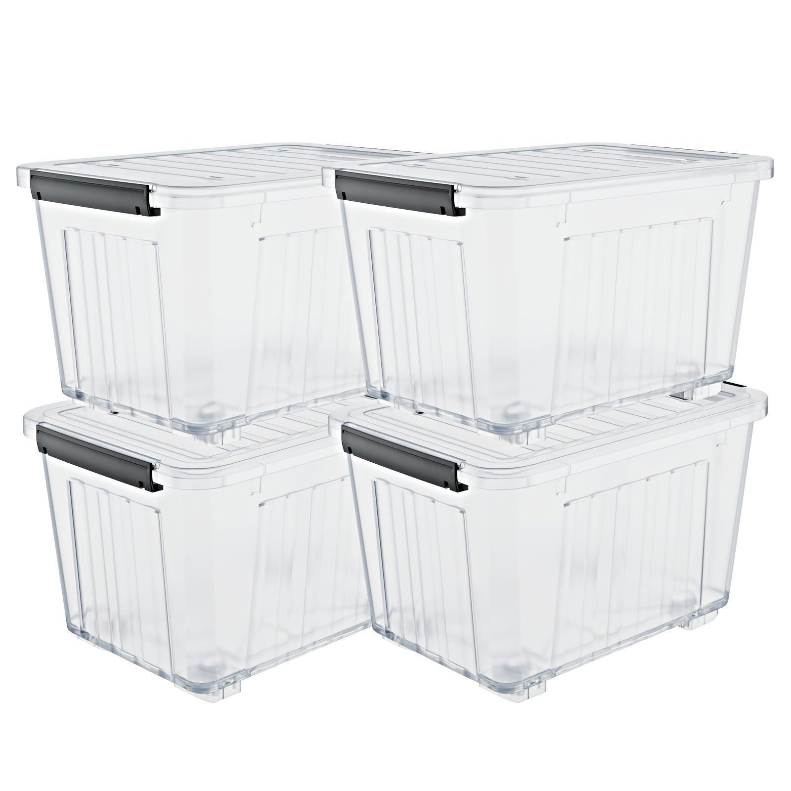 72/97QT Storage Box with Wheels & Lid – Stackable Heavy Duty Organizer 4-6-Pack