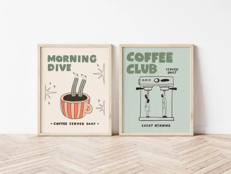 2pcs Modern Coffee Bar Decor Posters, Frameless Espresso Canvas Prints, Retro Poster for Kitchen Decor and Coffee-Lover Gifts