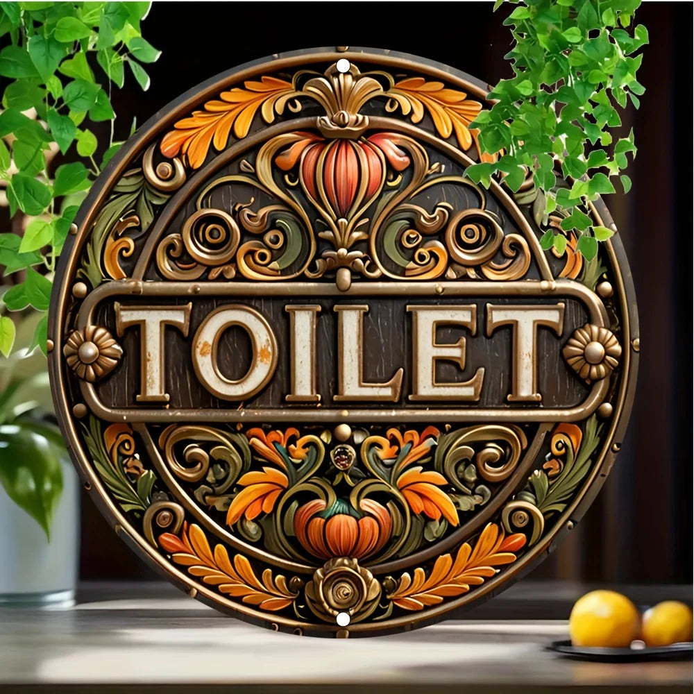 Vintage Toilet Sign Retro Faux Wood Bathroom Decor Humor Easy Install Home