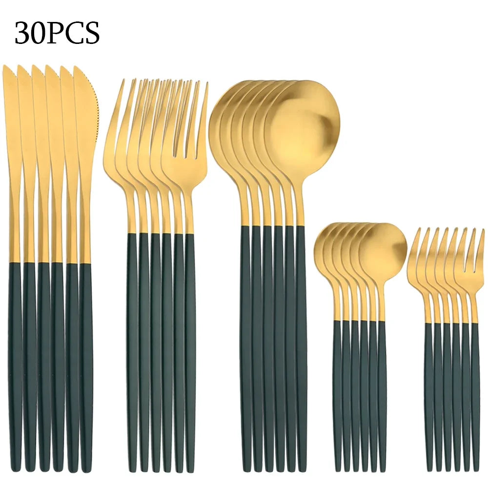 30Pcs Dinnerware Set Stainless Steel Flatware Matte Fork Spoon Knife Dinner Set Cutlery Kitchen Western Silverware Tableware Set