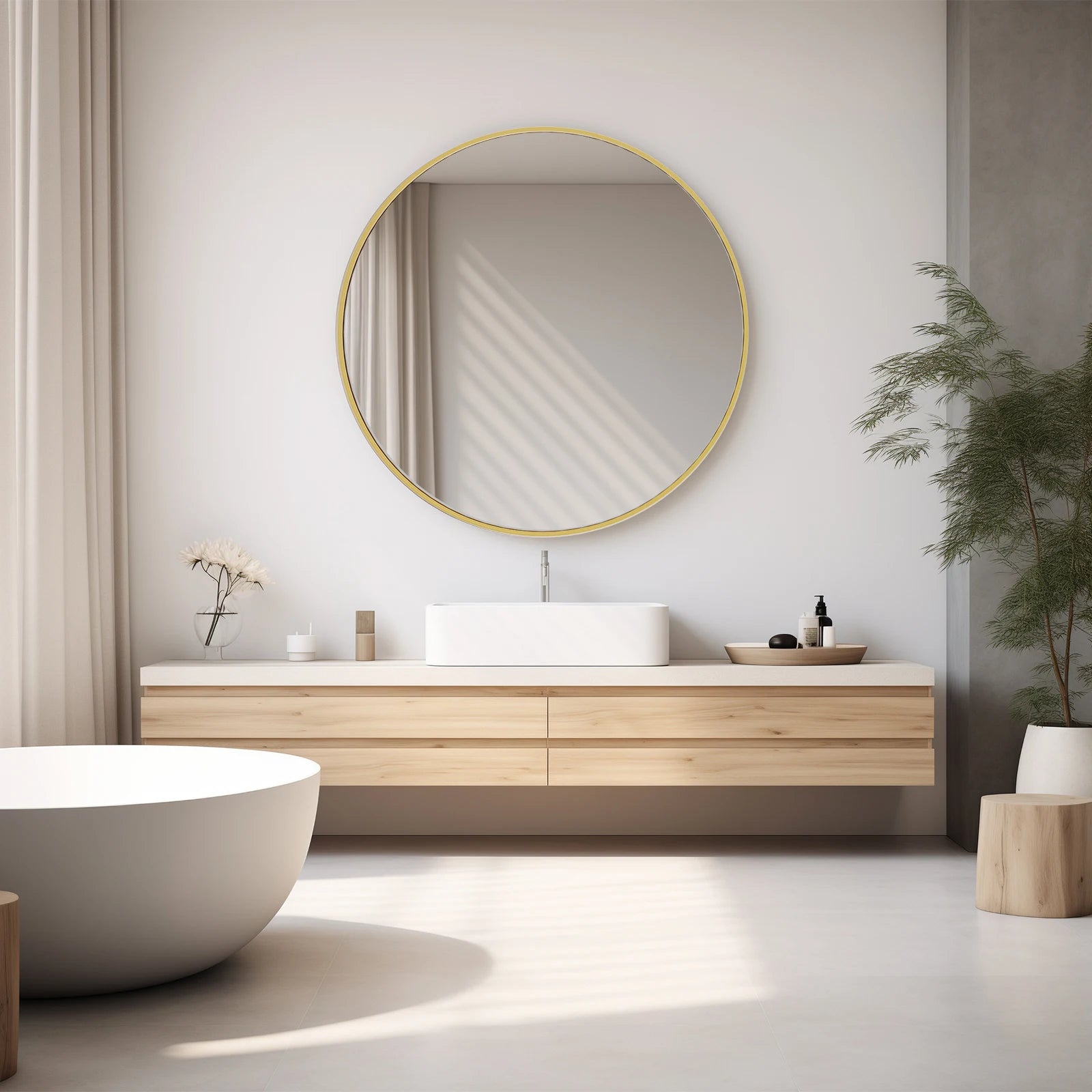 JHK 30 Inch Large Gold Round Vanity Framed Mirror for Wall Matte Metal Framed Modern Mirror Tempered Glass Bedroom Living Room
