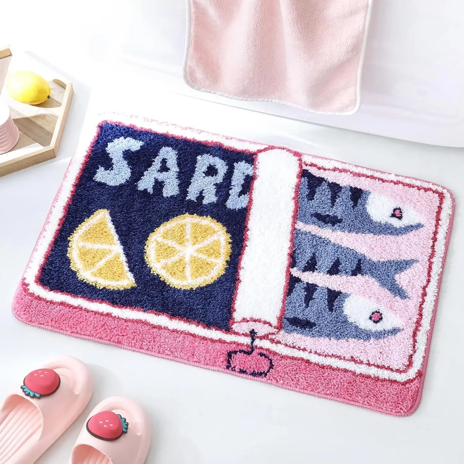VIKAMA Cute Sardine Can Bath Mat, Non-Slip Washable Fun Cartoon Carpet for Bathroom Entryway Foot Mat Home Decoration