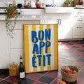 Bon Appetit Yellow White Striped Kitchen Print Mid-century French Quotation Wall Art Posters for Modern Living Rooms Home Decor