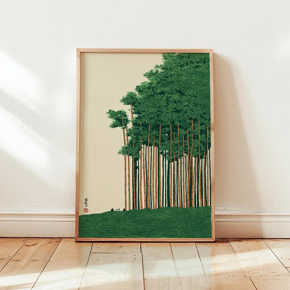 1 Frameless Japanese Tree Poster,Retro Landscape Painting,Natural Wall Art Print,Peaceful Landscape Art,Spring Flower Decoration