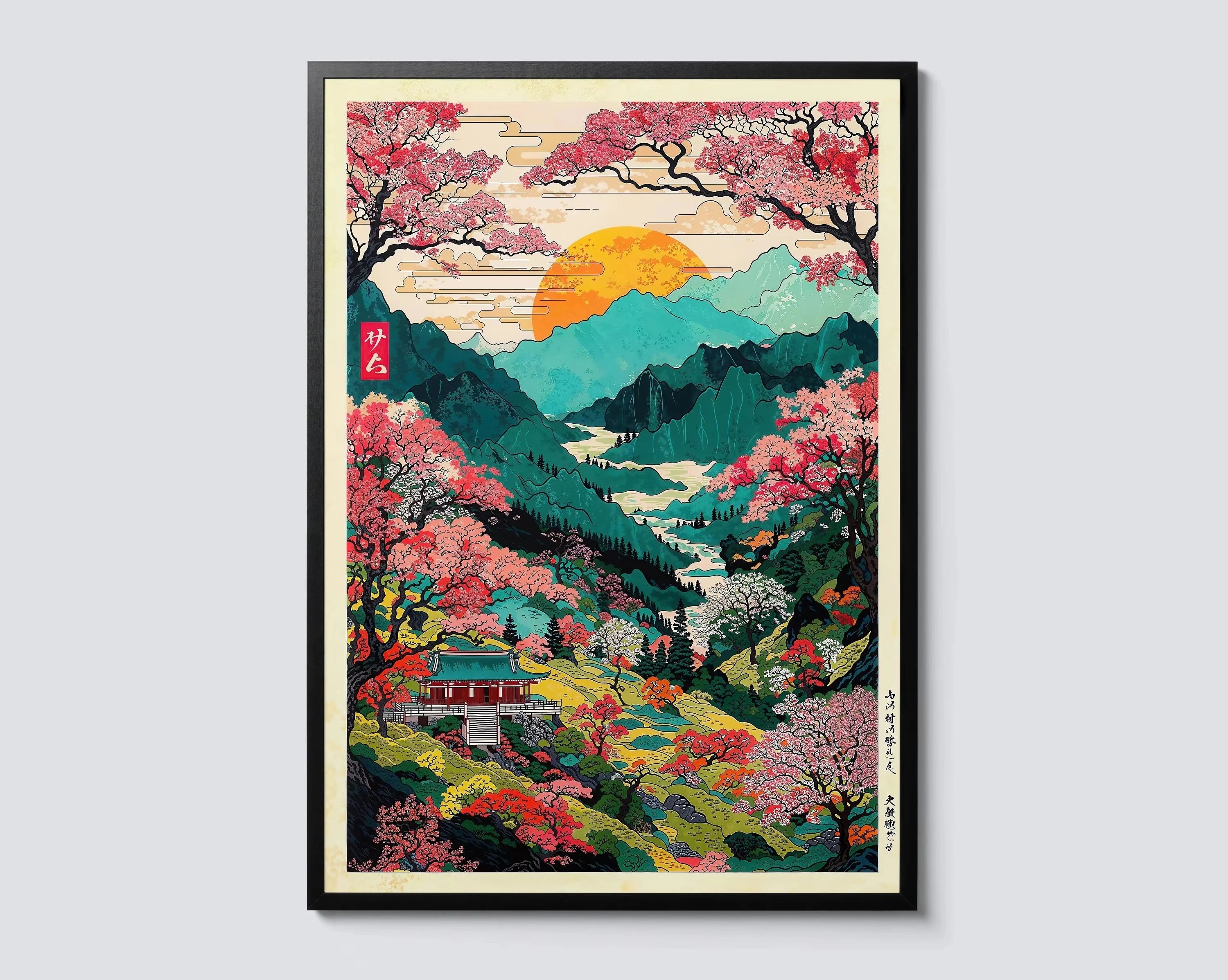 Japanese Mount Fuji Waves Canvas Print Retro Classic Sunrise Temple Landscape Poster Home Living Room Decor Gift
