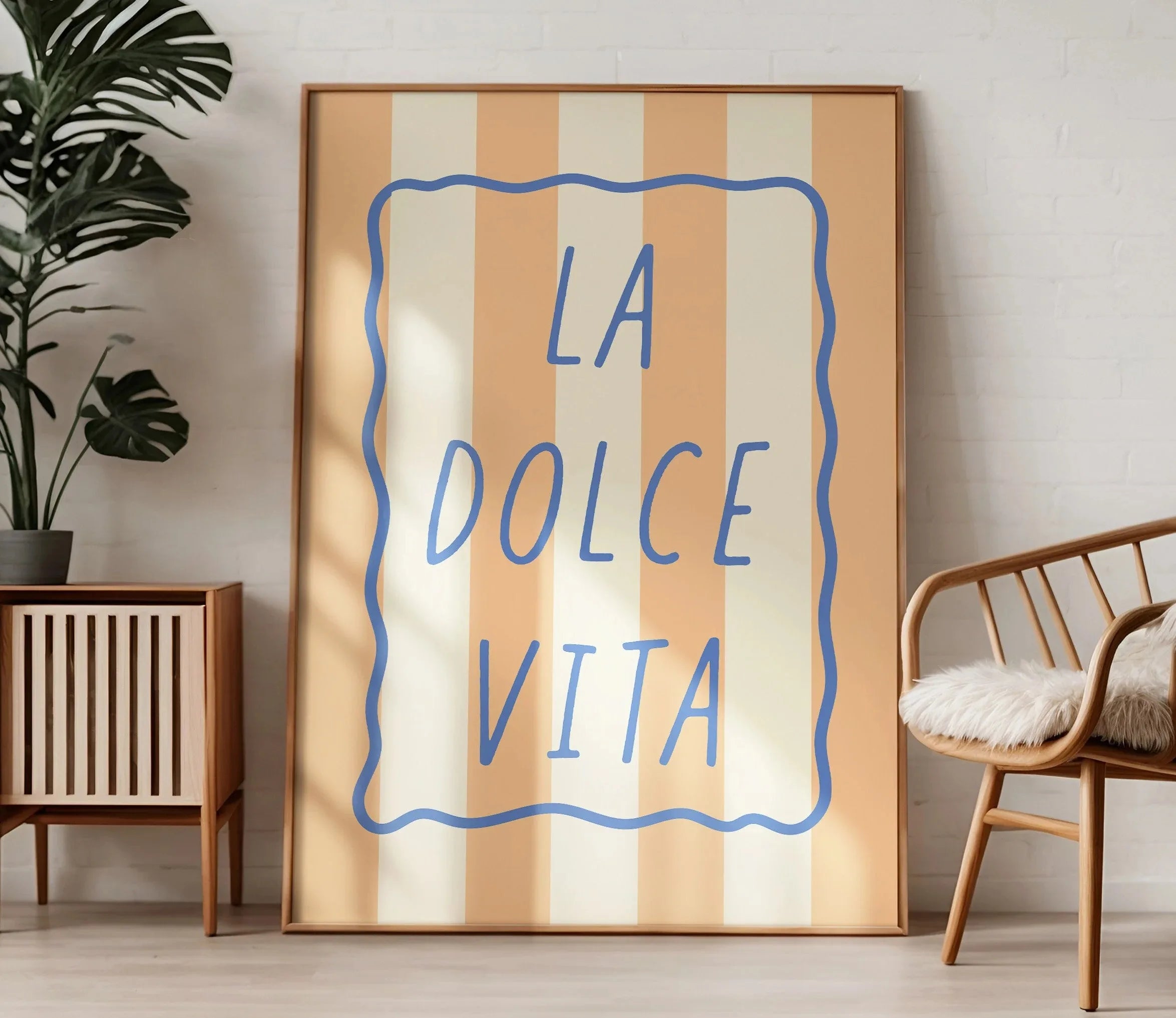 Ciao Bella Sage Green Striped Canvas Print Italy La Dolce Vita Quotation Wall Art Poster for Modern Living Room Y2k Home Decor