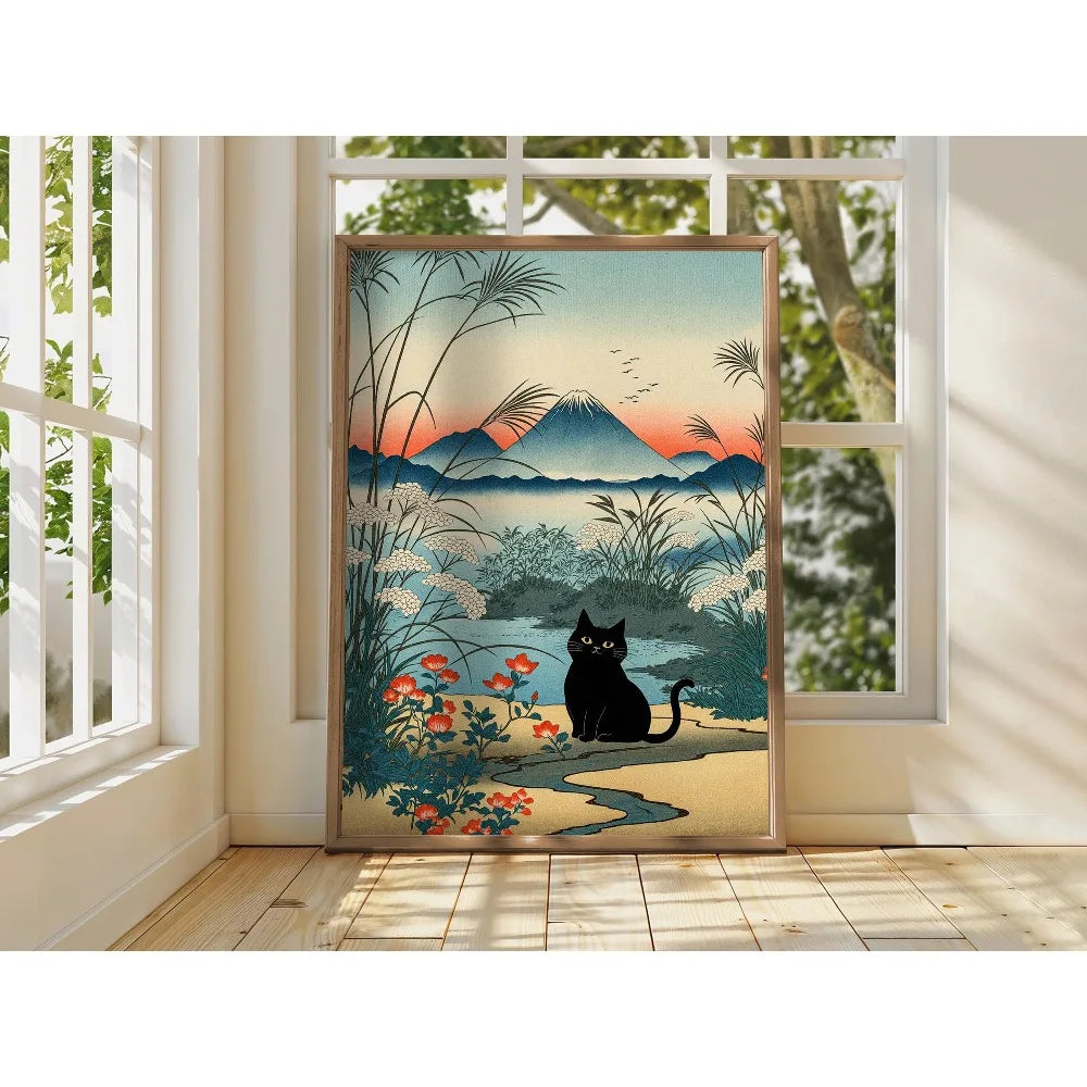 1 Frameless Japanese Tree Poster,Retro Landscape Painting,Natural Wall Art Print,Peaceful Landscape Art,Spring Flower Decoration