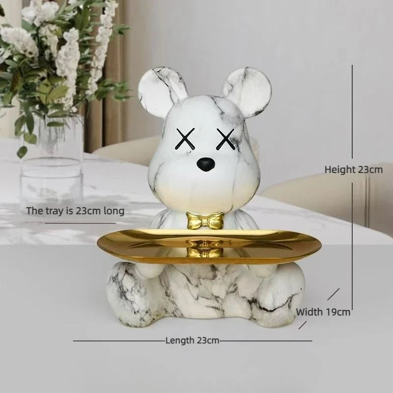 Trendy Colorful Graffiti Bear Abstract Resin Storage Statue Cute Doodle Animal Organizer Desk Holder for Home Office Ornaments