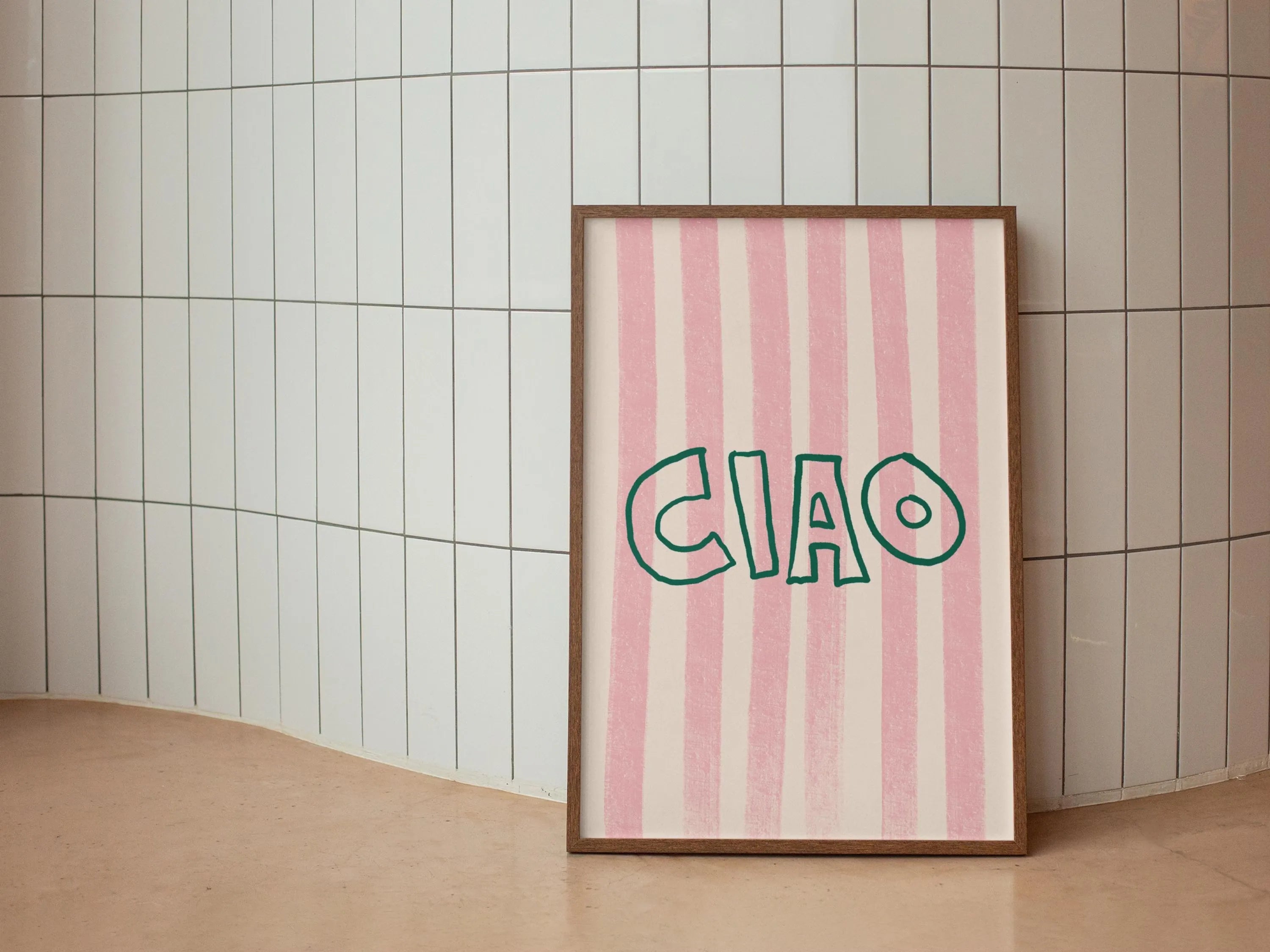 Ciao Bella Sage Green Striped Canvas Print Italy La Dolce Vita Quotation Wall Art Poster for Modern Living Room Y2k Home Decor
