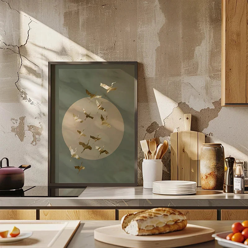 1pc Flying Crane Print Vintage Style Birds Prints Japanese Crane Painting Antique Canvas Wall Maximalist Art Home Decor