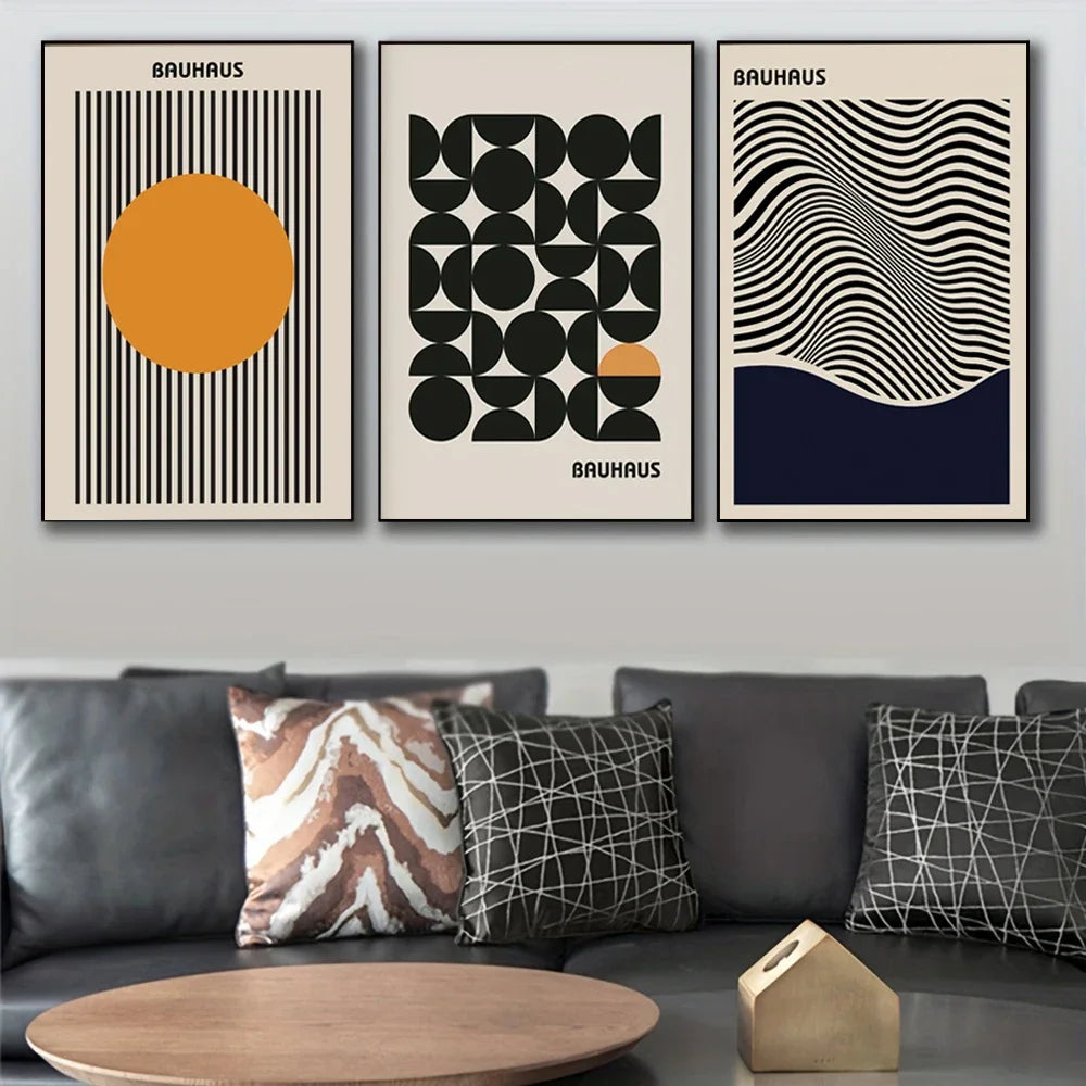 Bauhaus Style Minimalist Geometric Wall Art Prints Modern Black Line Canvas Painting Home Living Room Decoration Unframed