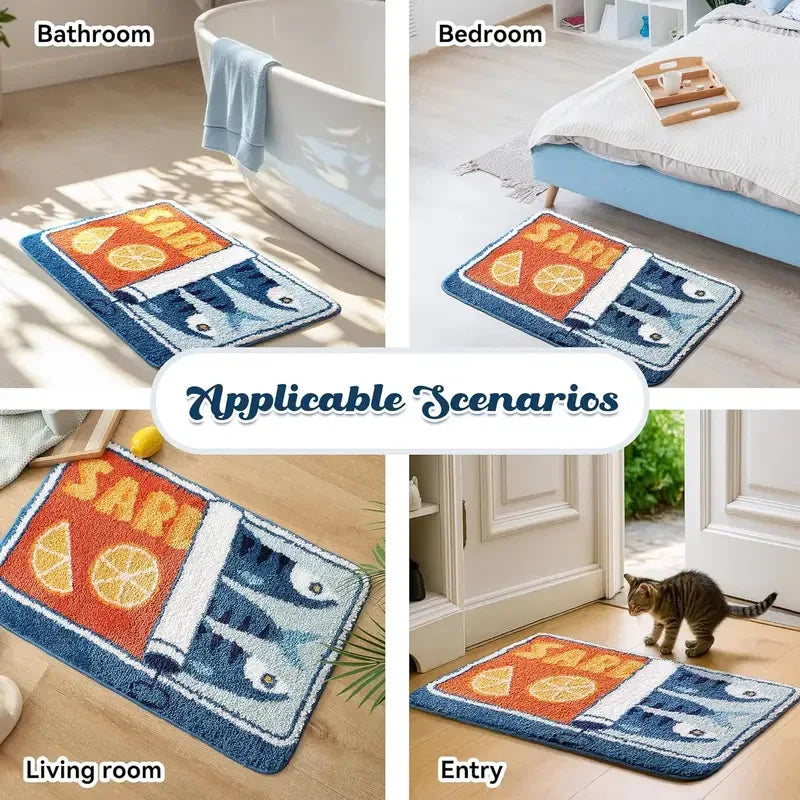 VIKAMA Cute Sardine Can Bath Mat, Non-Slip Washable Fun Cartoon Carpet for Bathroom Entryway Foot Mat Home Decoration