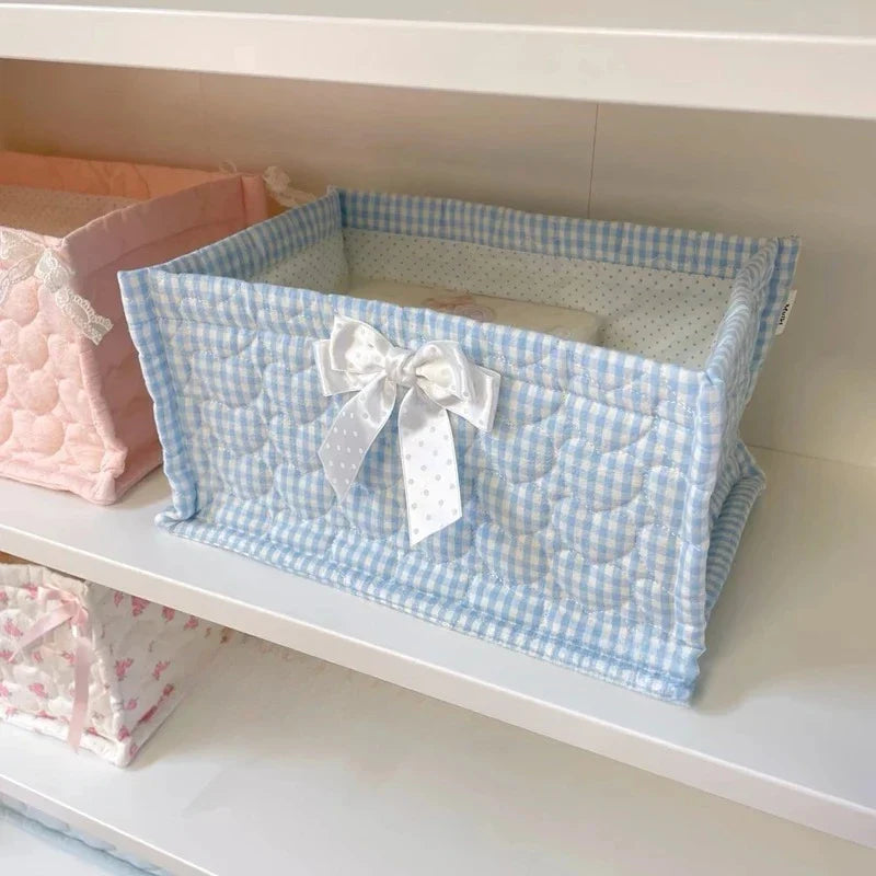 Square Storage Basket Lace Flower Desktop Organizer Storage Basket Korean Quilted Storage Basket Cute Storage Frame Home Decorat