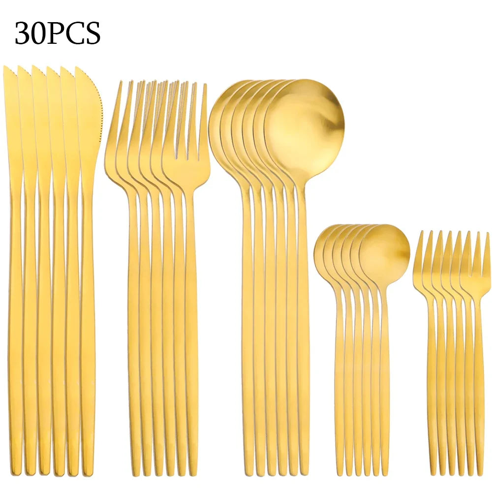 30Pcs Dinnerware Set Stainless Steel Flatware Matte Fork Spoon Knife Dinner Set Cutlery Kitchen Western Silverware Tableware Set