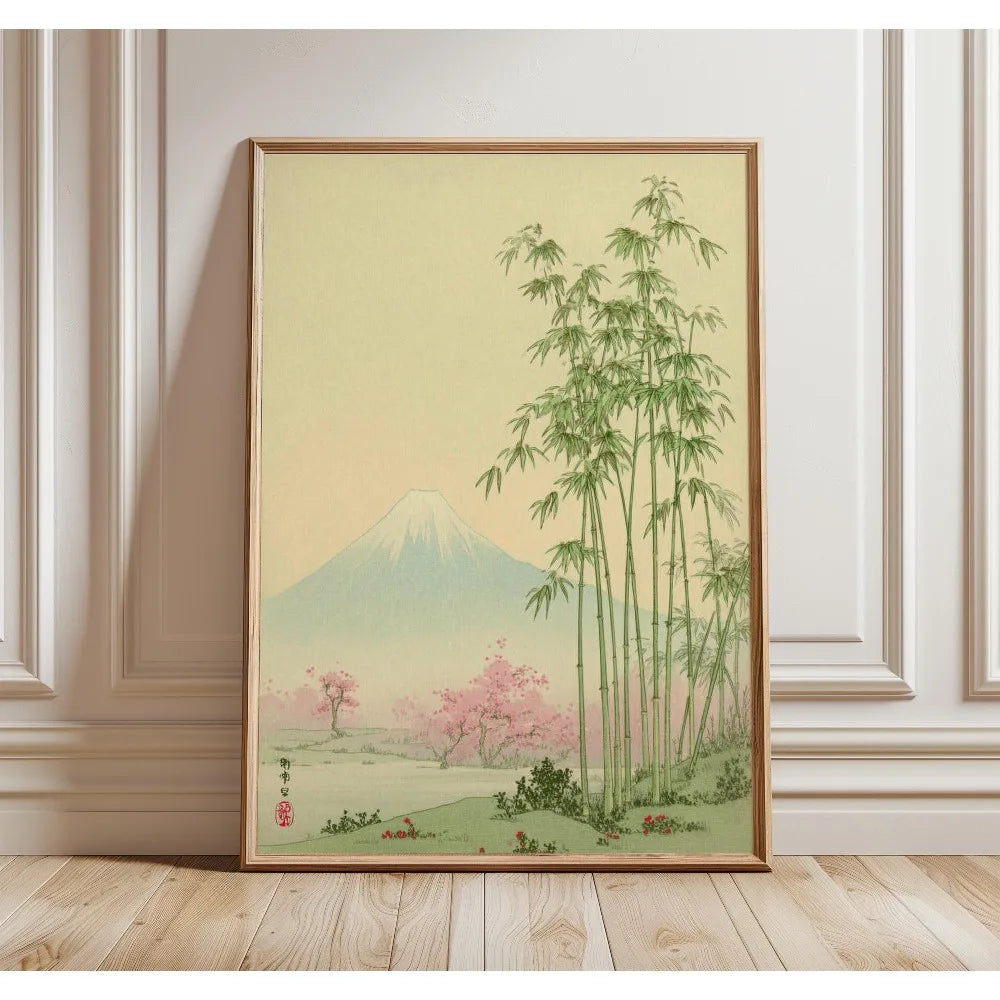 1 Frameless Japanese Tree Poster,Retro Landscape Painting,Natural Wall Art Print,Peaceful Landscape Art,Spring Flower Decoration