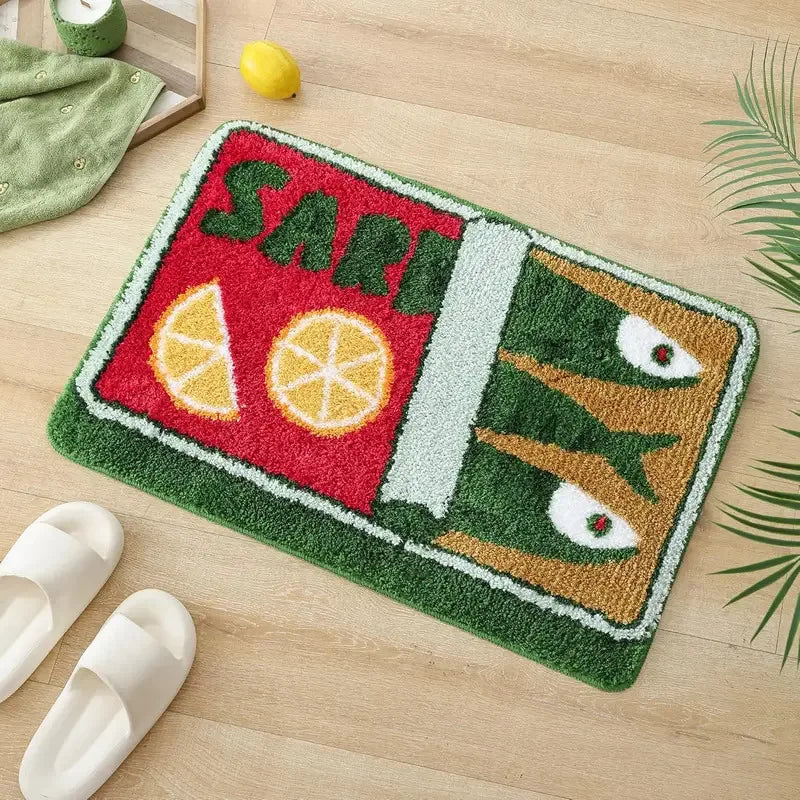 VIKAMA Cute Sardine Can Bath Mat, Non-Slip Washable Fun Cartoon Carpet for Bathroom Entryway Foot Mat Home Decoration