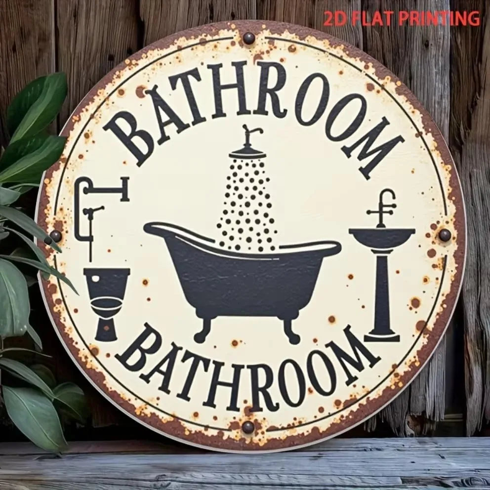 Vintage Toilet Sign Retro Faux Wood Bathroom Decor Humor Easy Install Home