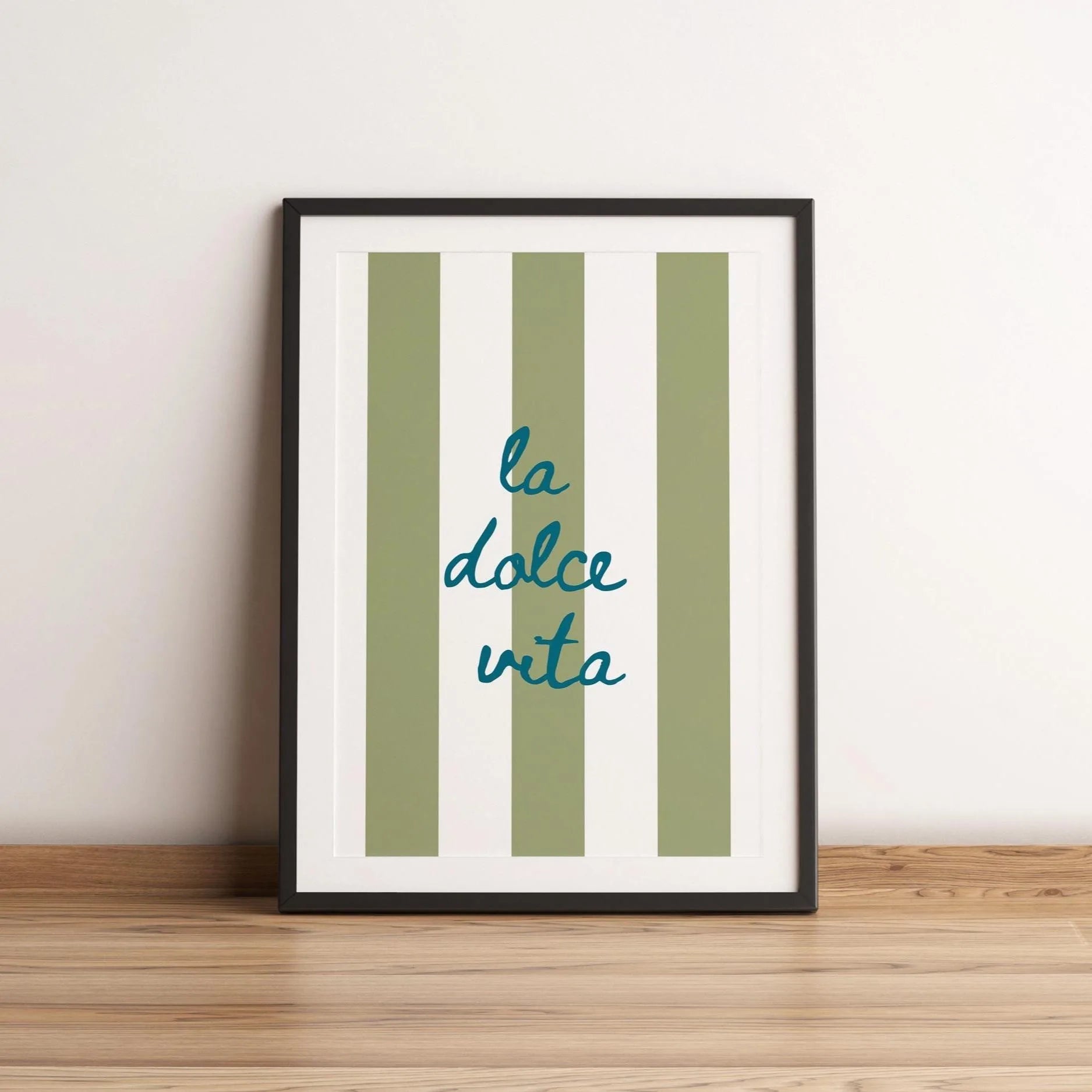 Ciao Bella Sage Green Striped Canvas Print Italy La Dolce Vita Quotation Wall Art Poster for Modern Living Room Y2k Home Decor