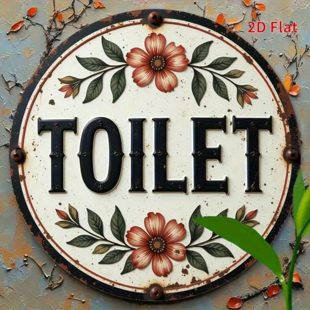 Vintage Toilet Sign Retro Faux Wood Bathroom Decor Humor Easy Install Home