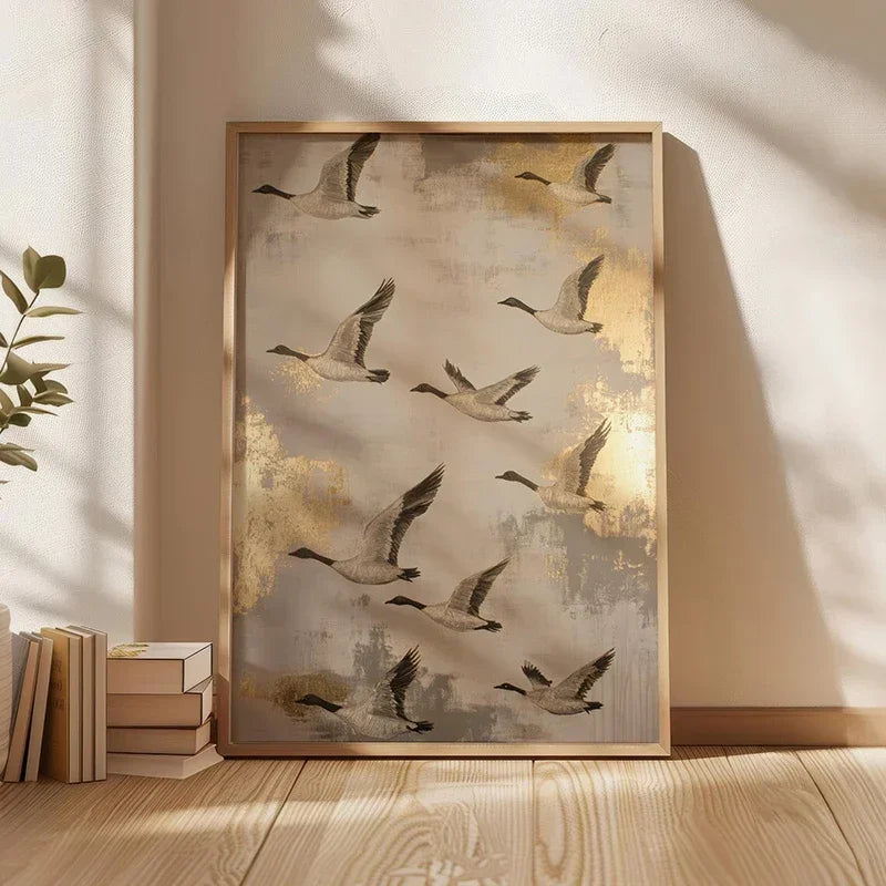 1pc Flying Crane Print Vintage Style Birds Prints Japanese Crane Painting Antique Canvas Wall Maximalist Art Home Decor