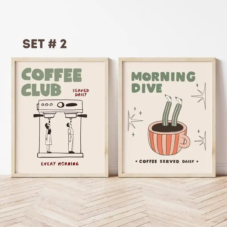 2pcs Modern Coffee Bar Decor Posters, Frameless Espresso Canvas Prints, Retro Poster for Kitchen Decor and Coffee-Lover Gifts