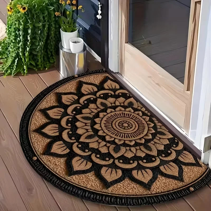 VIKAMA Classic Vintage Floral Half-Circle Doormat Stain-Resistant & Non-Slip Entrance Hallway Mat Bathroom Rug Home Decor