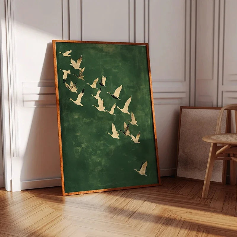 1pc Flying Crane Print Vintage Style Birds Prints Japanese Crane Painting Antique Canvas Wall Maximalist Art Home Decor