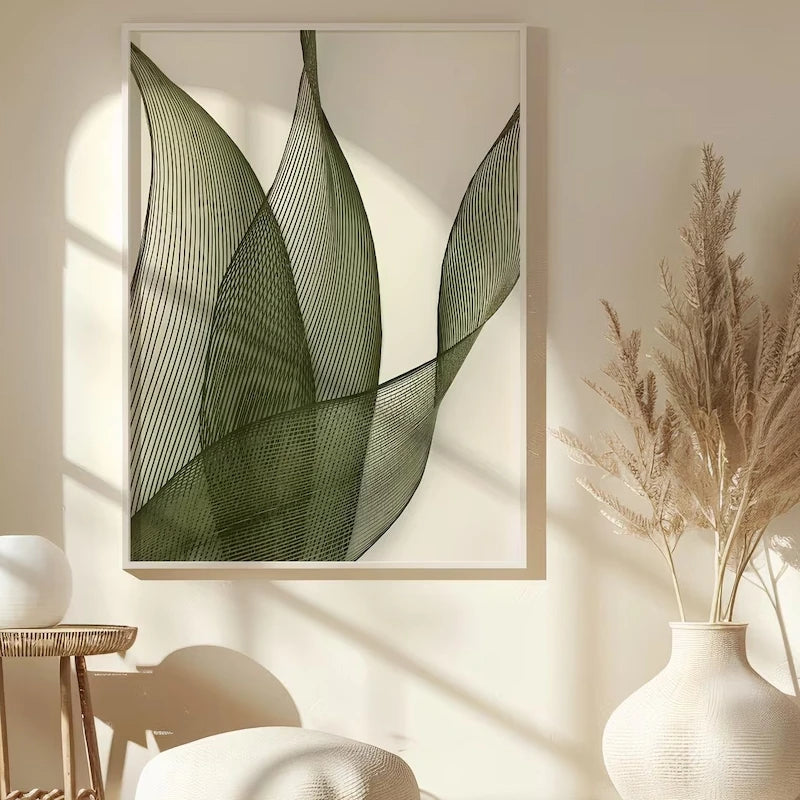 Minimalist Botanical Line Wall Art Prints And Posters Green Leaf Abstract Wall Pictures for Living Room Home Decor Artwork Gift