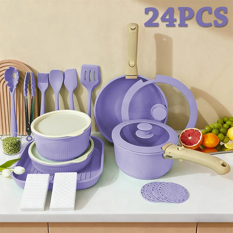 Pots and Pans Set, Nonstick Cookware Set Detachable Handle, Induction Kitchen Cookware Sets , RV Cookware Set, Oven Safe