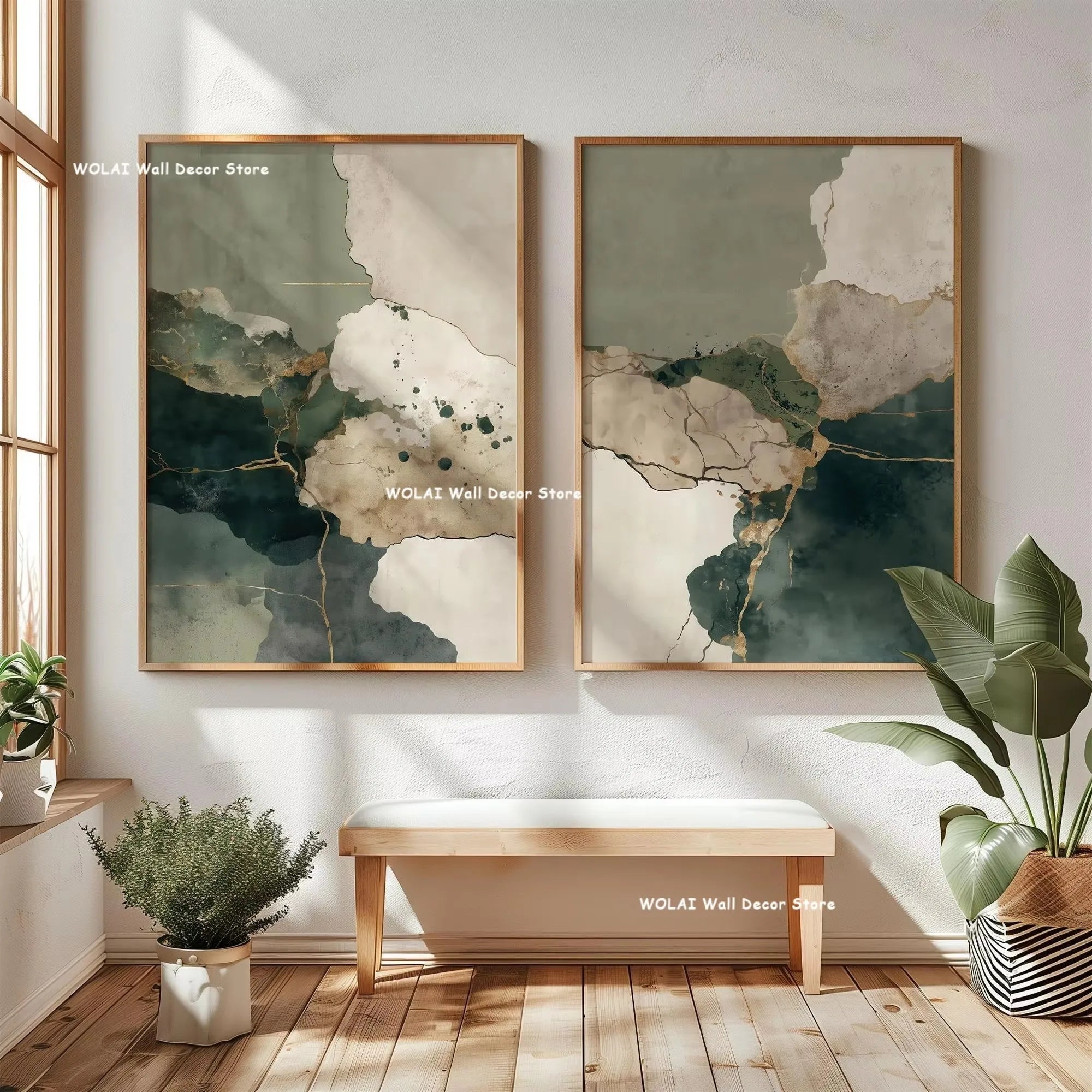 2pcs/set Beige Abstract Geometric Color Block Canvas Print Minimalist Clay Art Texture Wall Art Poster for Living Room Decor