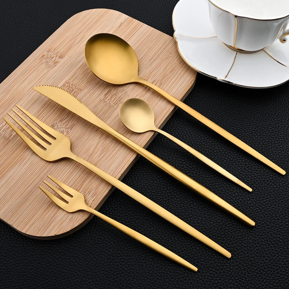 30Pcs Dinnerware Set Stainless Steel Flatware Matte Fork Spoon Knife Dinner Set Cutlery Kitchen Western Silverware Tableware Set