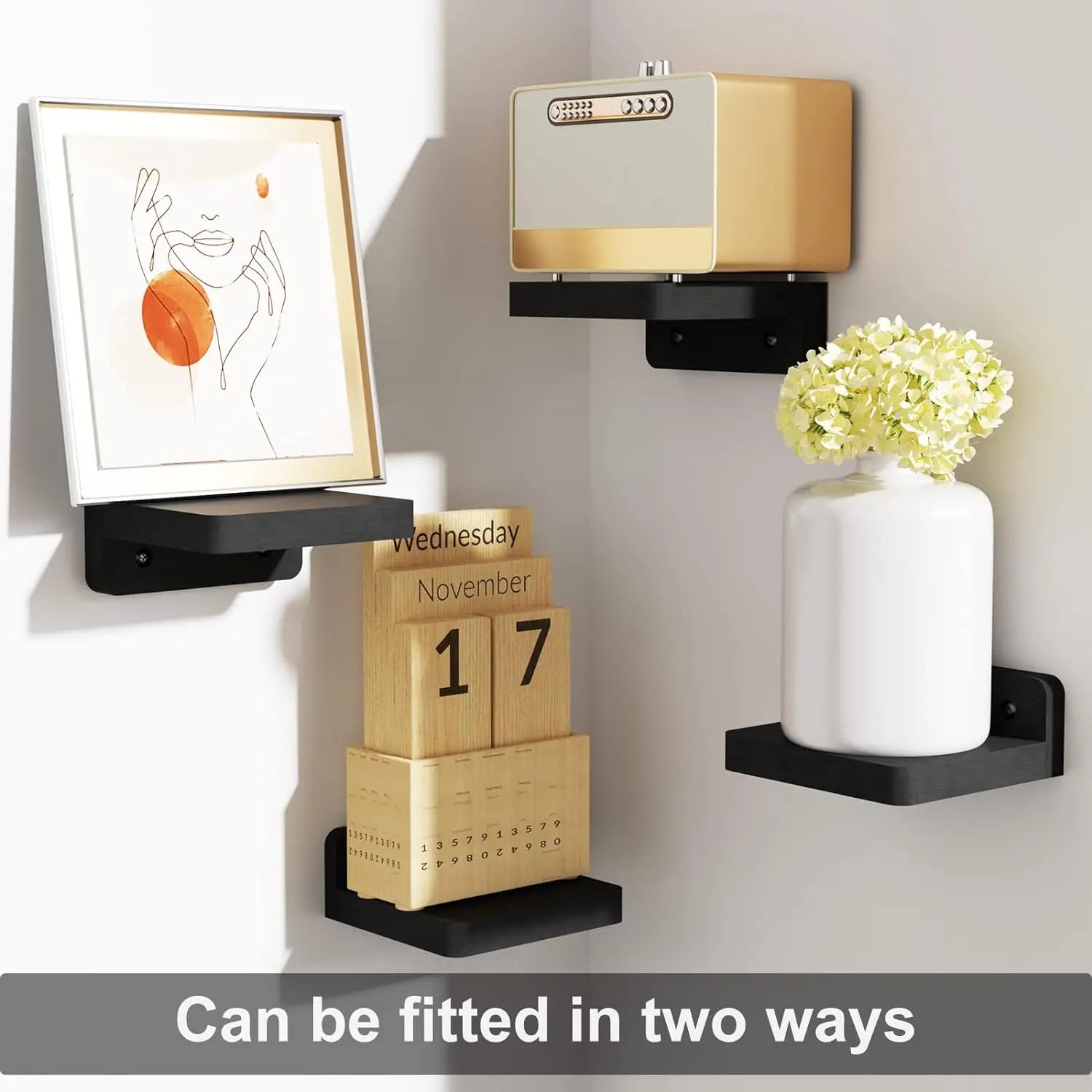 4-Pack Small Floating Shelves for Wall, Wood Shelf 5 Inch Display Ledges Room Decor, Mini with 2 Types of Installation