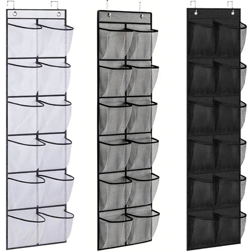 12 Pockets Over the Door Shoe Organizer Large Mesh Pockets With 2 Hooks Transparent Fabric Shoe Rack Storage Bag For Bedroom