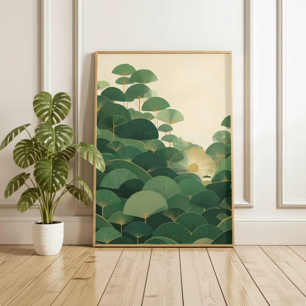 1 Frameless Japanese Tree Poster,Retro Landscape Painting,Natural Wall Art Print,Peaceful Landscape Art,Spring Flower Decoration