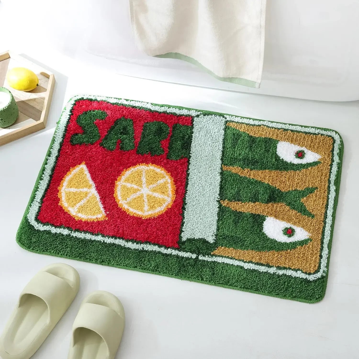 VIKAMA Cute Sardine Can Bath Mat, Non-Slip Washable Fun Cartoon Carpet for Bathroom Entryway Foot Mat Home Decoration