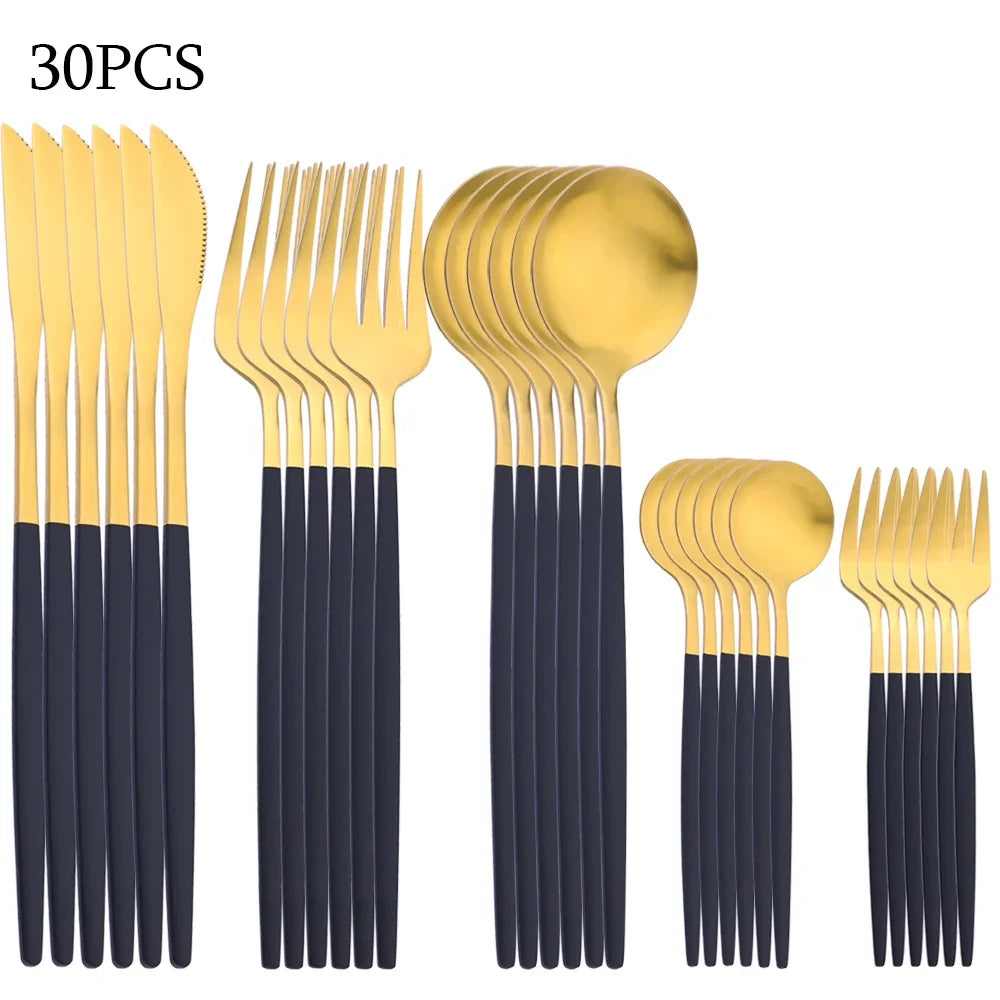 30Pcs Dinnerware Set Stainless Steel Flatware Matte Fork Spoon Knife Dinner Set Cutlery Kitchen Western Silverware Tableware Set