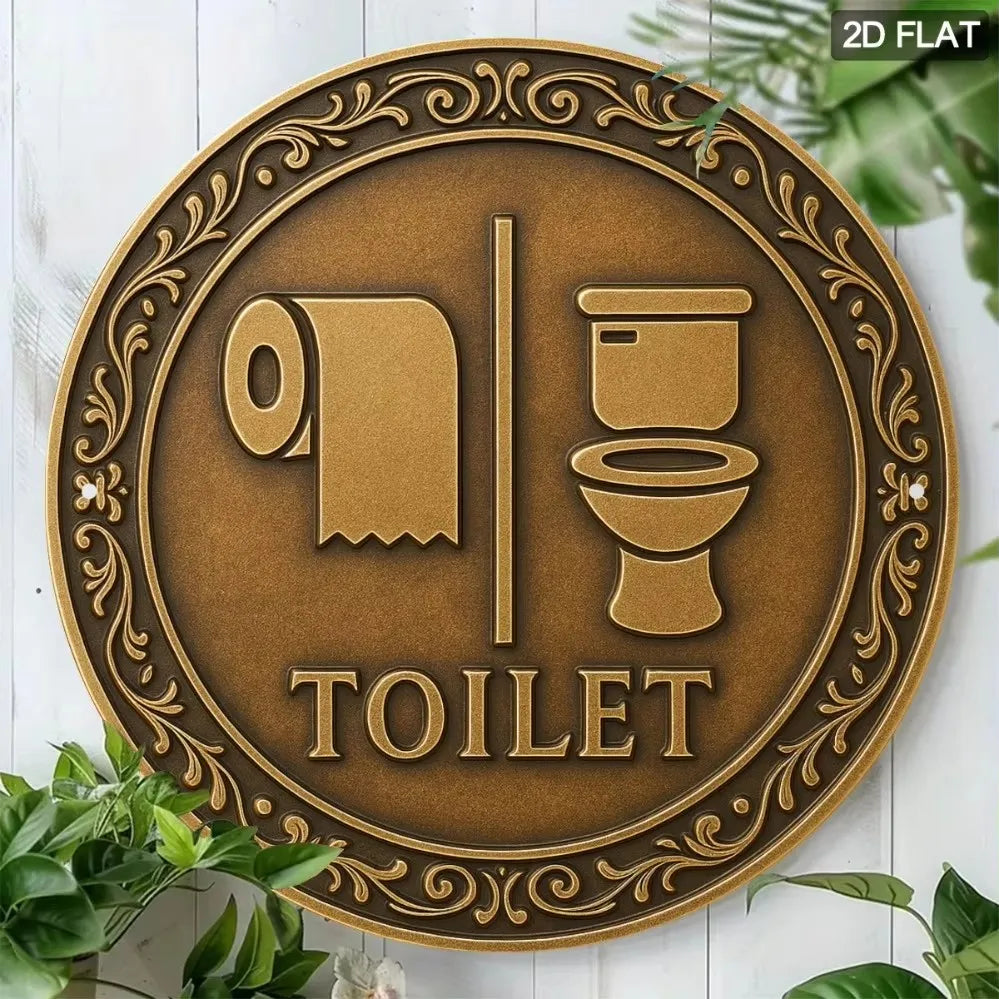 Vintage Toilet Sign Retro Faux Wood Bathroom Decor Humor Easy Install Home