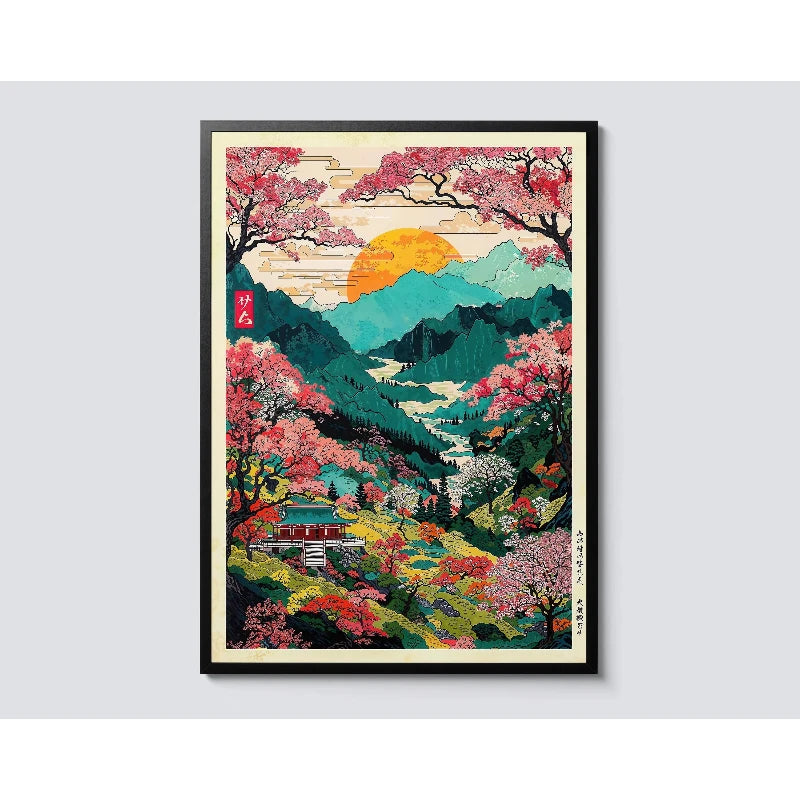 Japanese Mount Fuji Waves Canvas Print Retro Classic Sunrise Temple Landscape Poster Home Living Room Decor Gift