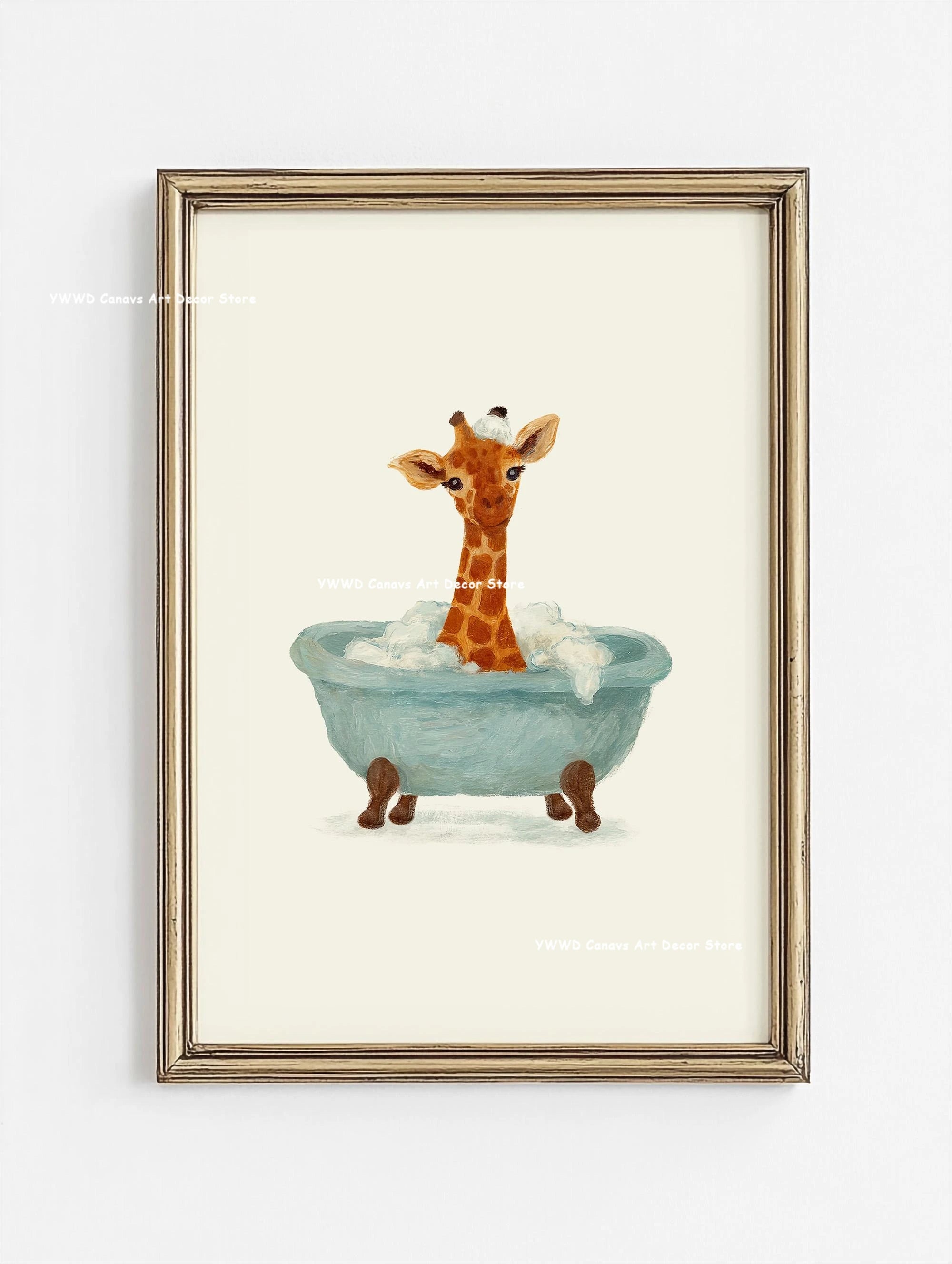 Cute Animal Bubble Bath Wall Art Cute Bathroom Animal Poster Kids Funny Toilet Paper Canvas Print for Nursery Home Decor Gifts