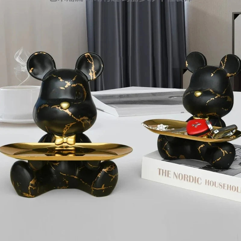 Trendy Colorful Graffiti Bear Abstract Resin Storage Statue Cute Doodle Animal Organizer Desk Holder for Home Office Ornaments