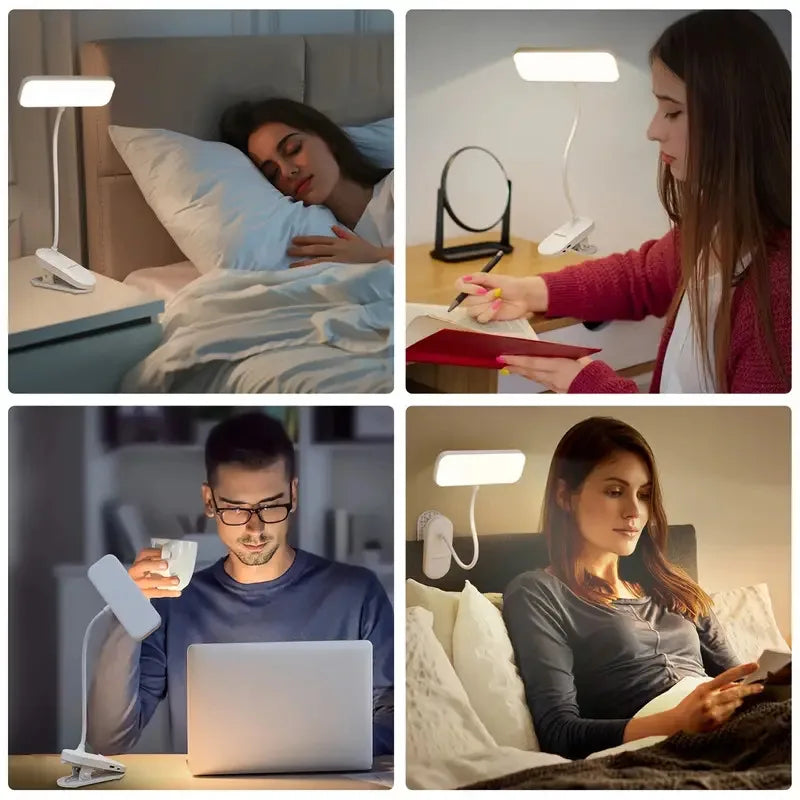 Clip-on LED USB charging desk lamp for college students, dormitory desk and bedroom reading lamp, suitable for office, study,