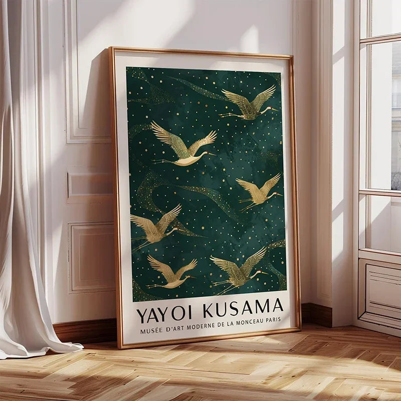 1pc Flying Crane Print Vintage Style Birds Prints Japanese Crane Painting Antique Canvas Wall Maximalist Art Home Decor