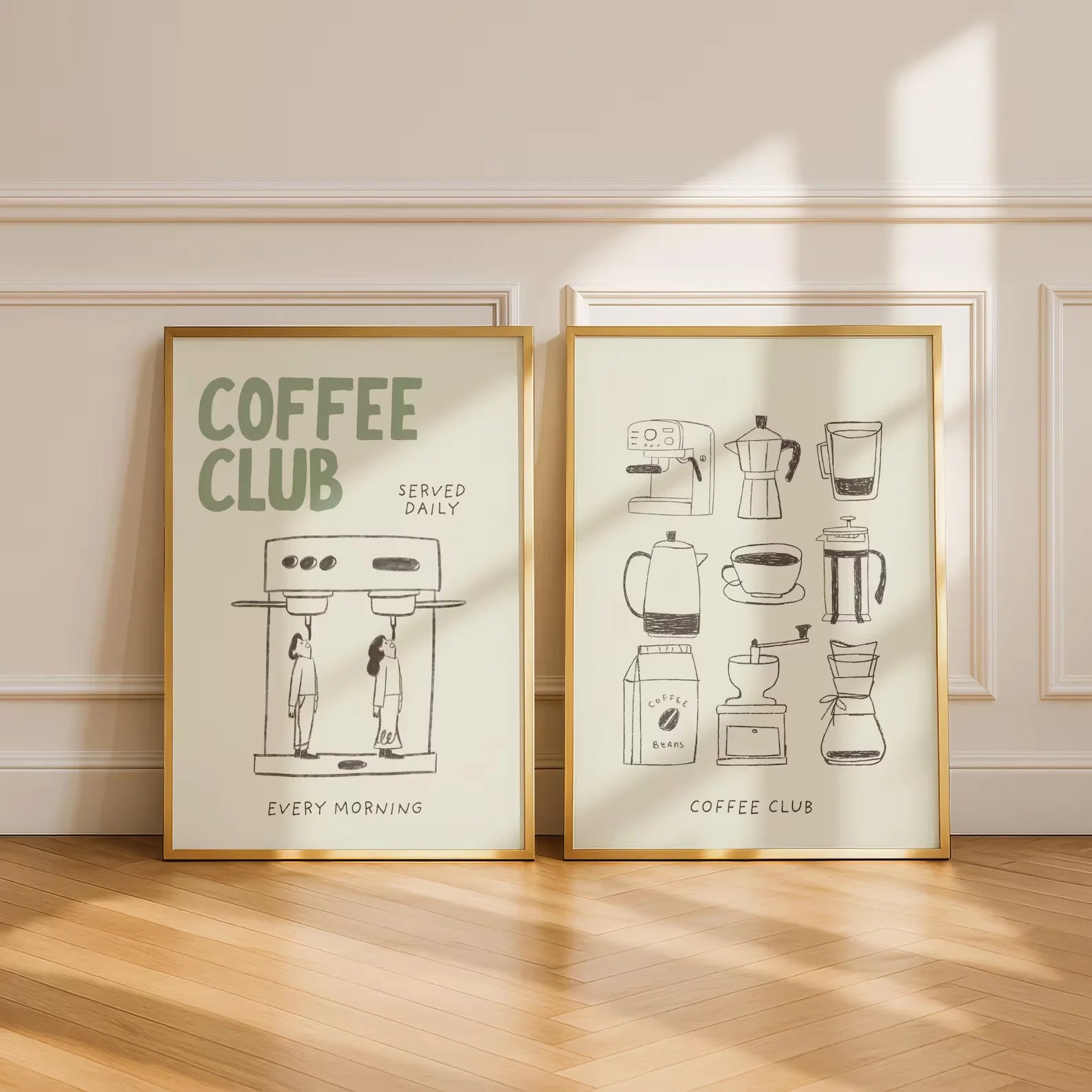 2pcs Modern Coffee Bar Decor Posters, Frameless Espresso Canvas Prints, Retro Poster for Kitchen Decor and Coffee-Lover Gifts