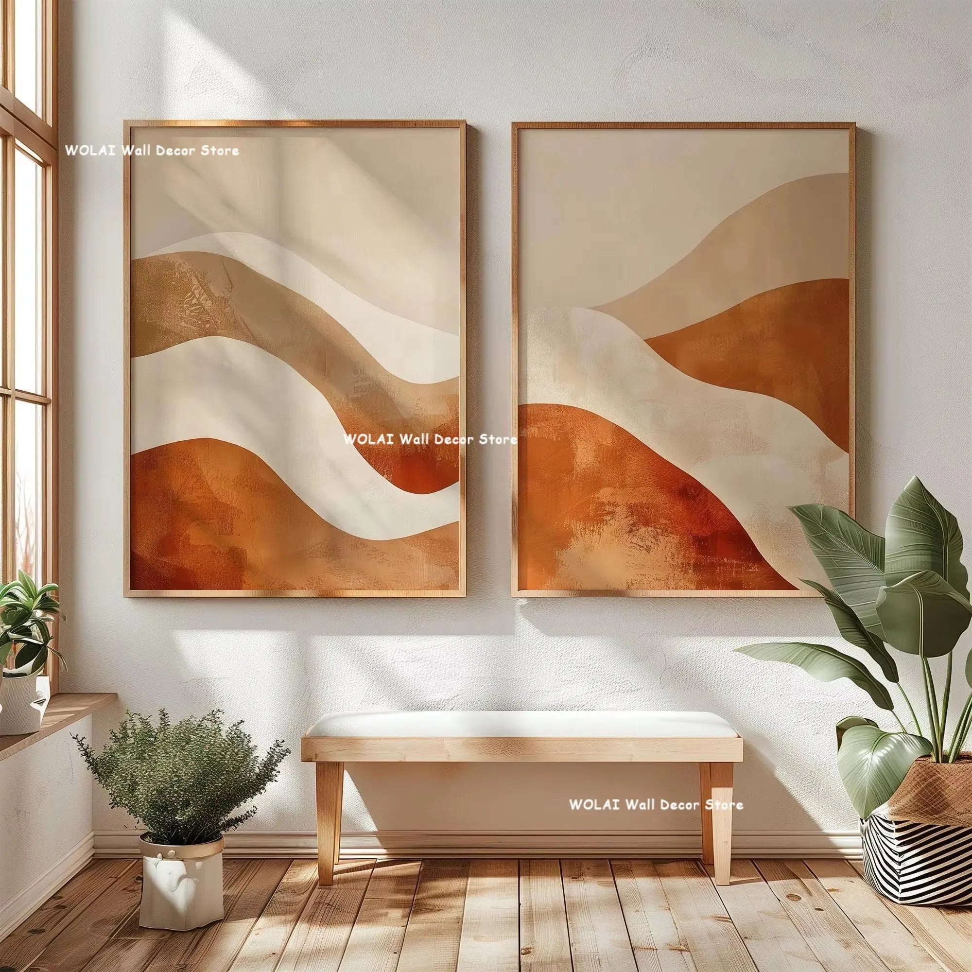 2pcs/set Beige Abstract Geometric Color Block Canvas Print Minimalist Clay Art Texture Wall Art Poster for Living Room Decor