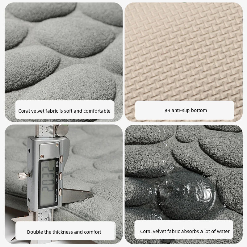 Foot Mat Coral Fleece Floor Mat Household Memory Foam Embroidered Bathroom Thickened Absorbent Floor Mat Door