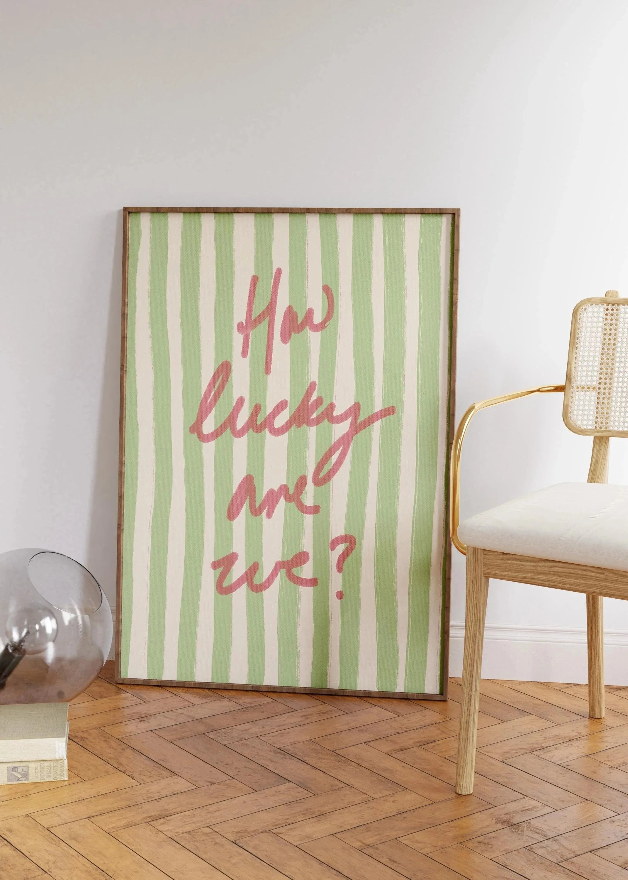 How Lucky Are We Pink Red Striped Wall Art Positive Inspirational Quote Poster Canvas Prints for Modern Living Room Home Decor