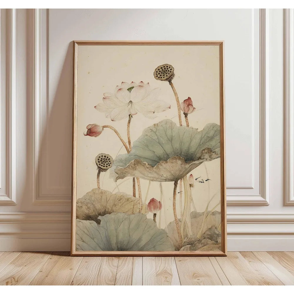 1 Frameless Japanese Tree Poster,Retro Landscape Painting,Natural Wall Art Print,Peaceful Landscape Art,Spring Flower Decoration
