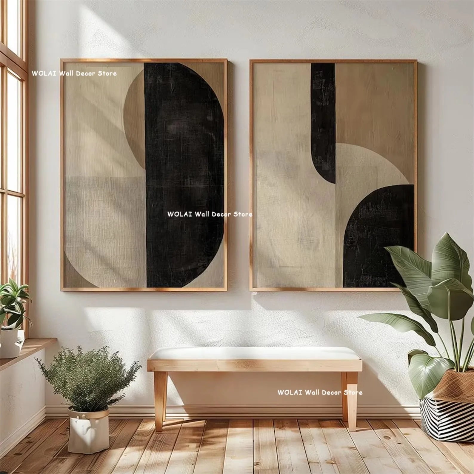 2pcs/set Beige Abstract Geometric Color Block Canvas Print Minimalist Clay Art Texture Wall Art Poster for Living Room Decor